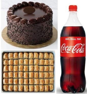 Misafir İkram Seti: Çikolatalı Yaş Pasta Baklava ve Cola